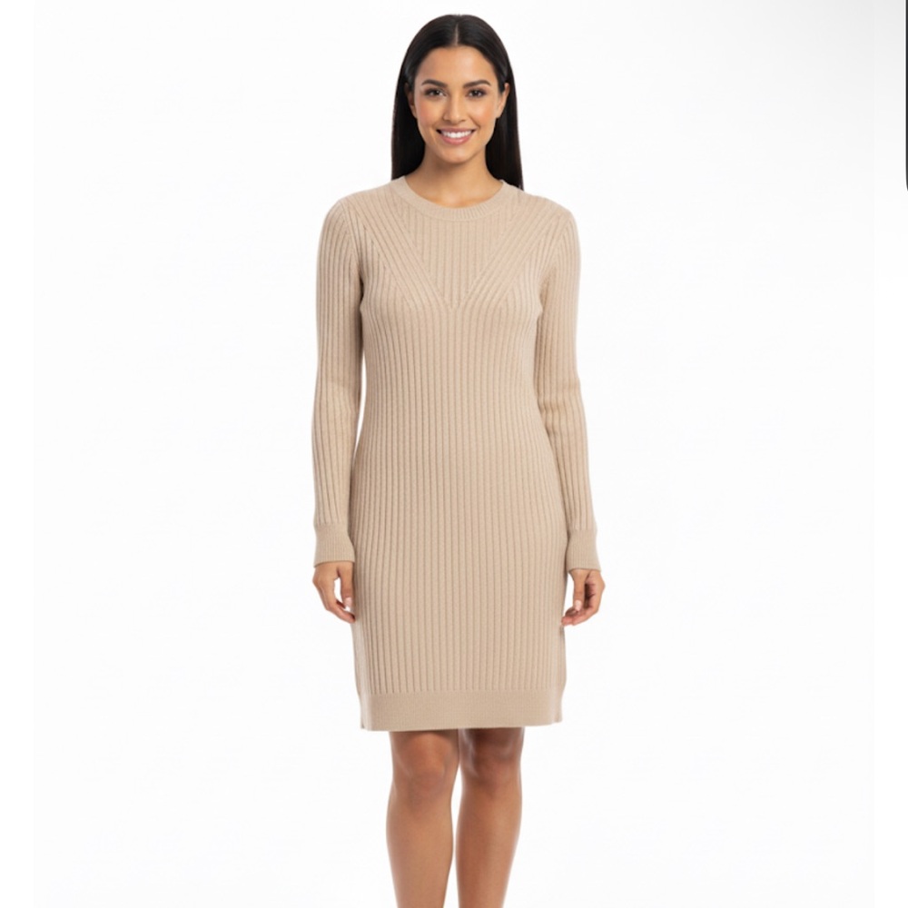 Club Monaco Tan Ribbed Knit Dress